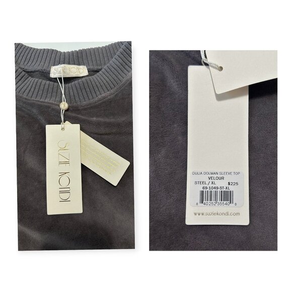 Suzie Kondi Dulia Velour Dolman Top Steel Gray XL NWT Minimalist Lounge - Picture 3 of 10